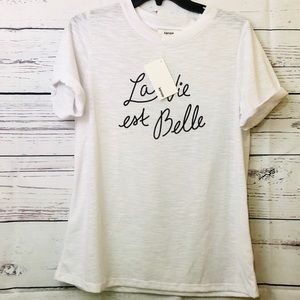 Kenzie “La Vie est Belle” Linen Blend Tee EUC